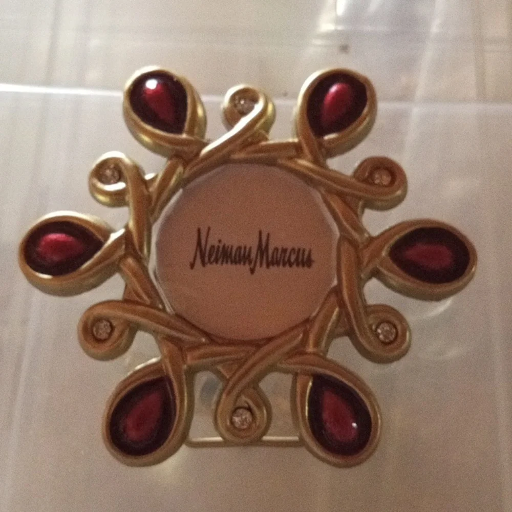 Elegant Gold Tone and Red Brooch